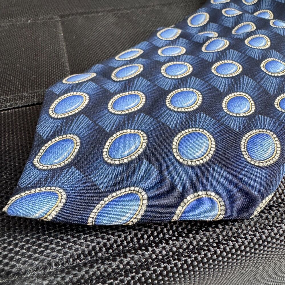 Valentino Cravatte Silk Tie Men’s 4" Blue White Striped Made in Italy Designer - Picture 3 of 8